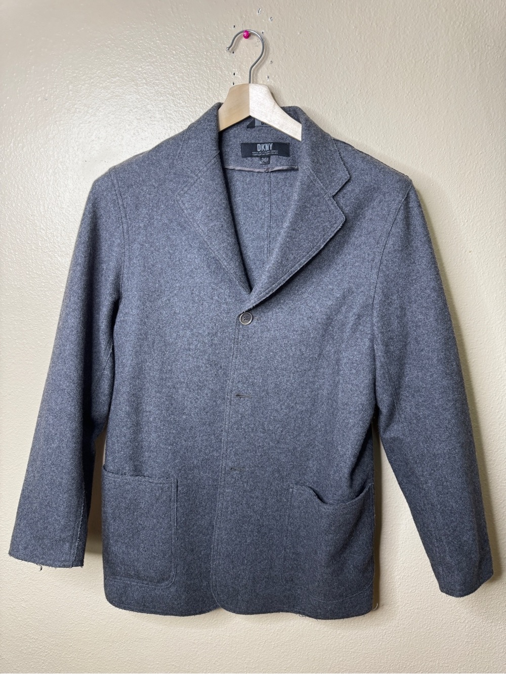 DKNY Men’s 36R Gray Wool Blend Unstructured Blazer Italian Fabric Jacket